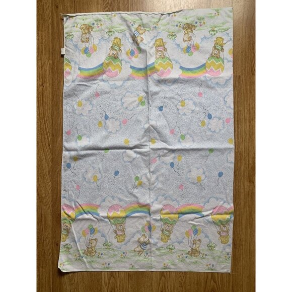 VTG Toddle Time Receiving Blanket Bears Hot Air Balloons Rainbow Cotton 26" x40" - Picture 4 of 5